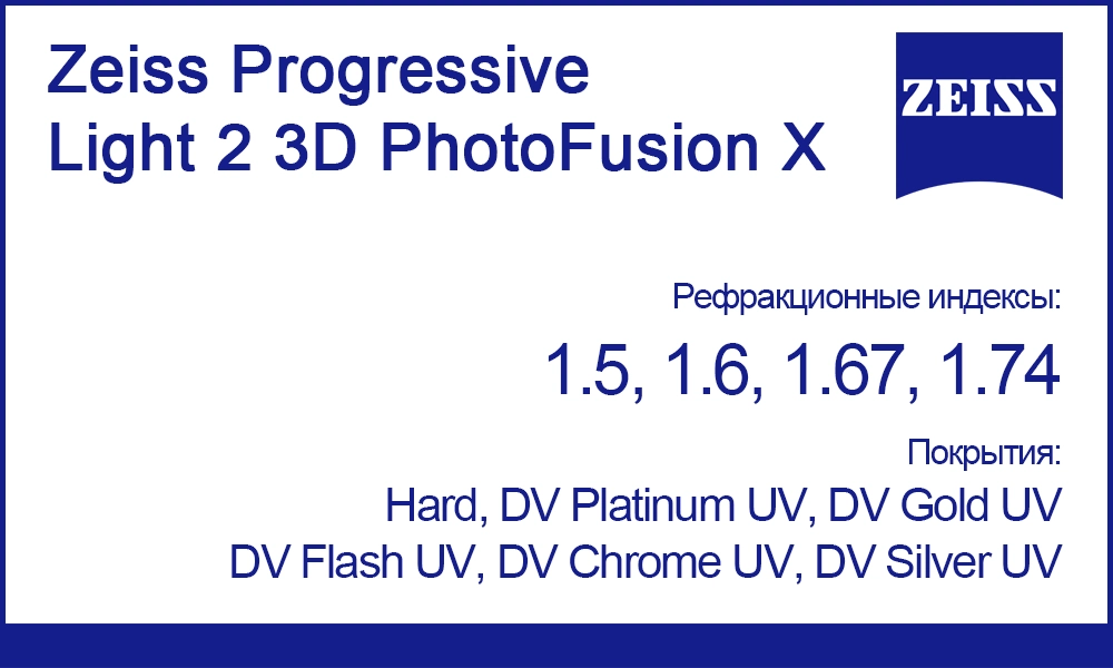 Прогрессивные линзы Zeiss Progressive Light 2 3D PhotoFusion X