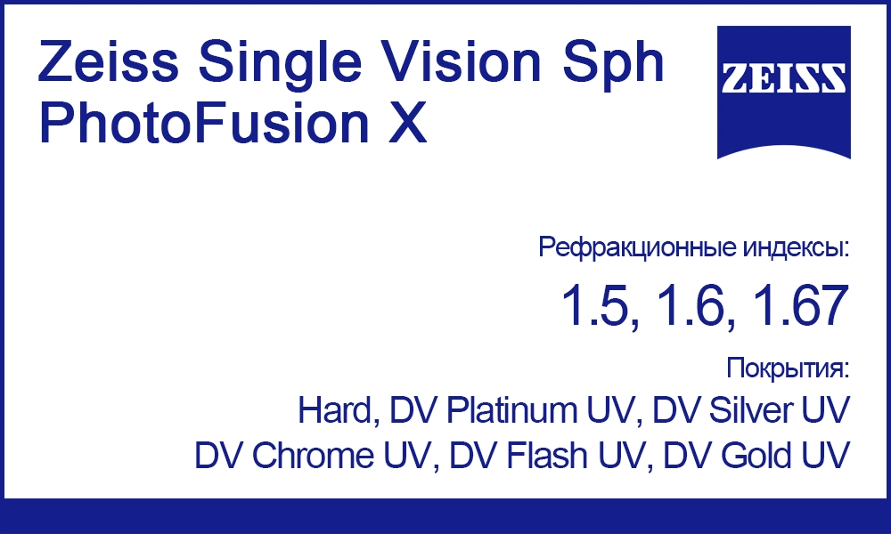Фотохромные линзы Zeiss Single Vision Sph PhotoFusion X