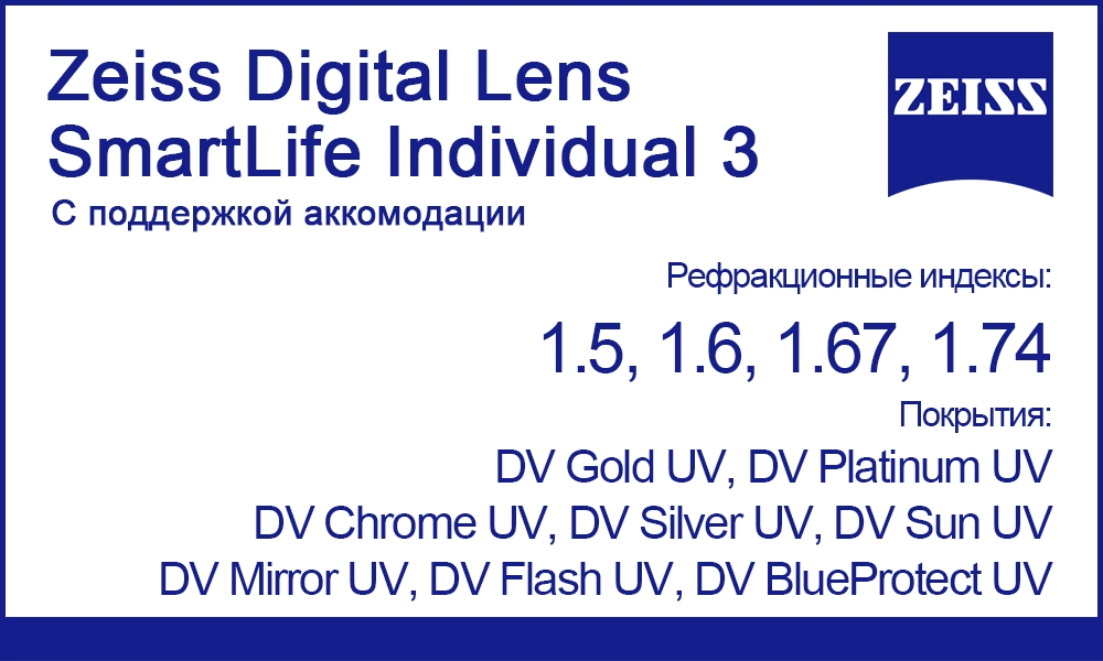 Линзы Zeiss Digital Lens SmartLife Individual 3 с поддержкой аккомодации