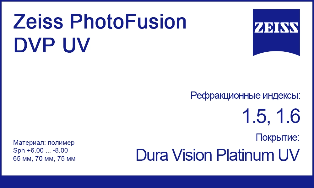 Фотохромные линзы Zeiss Single Vision PhotoFusion