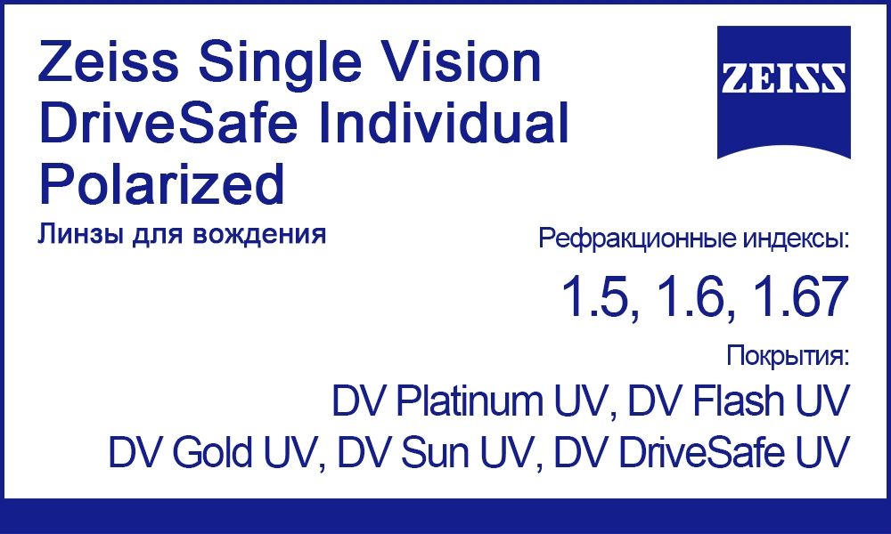 Линзы Zeiss Single Vision DriveSafe Individual Polarized