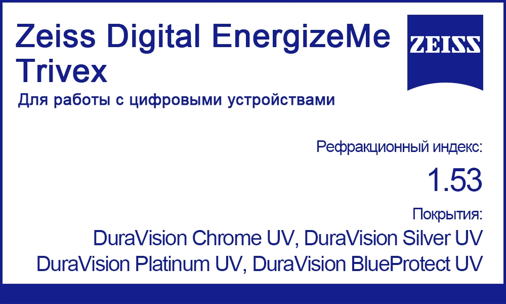 Линзы Zeiss Digital EnergizeMe Trivex 1.53