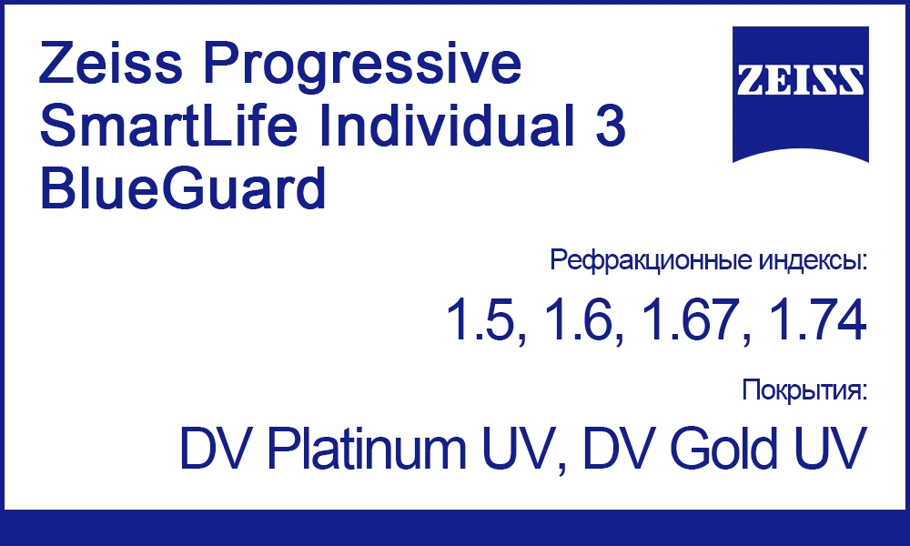 Линзы Zeiss Progressive SmartLife Individual 3 BlueGuard