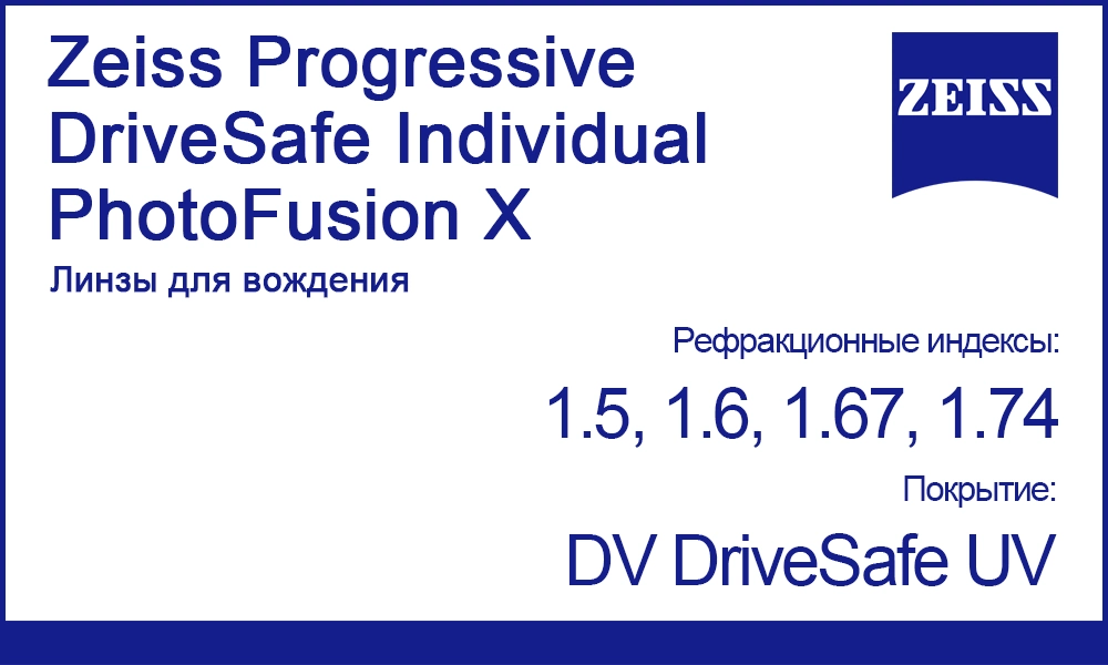 Линзы Zeiss Progressive DriveSafe Individual PhotoFusion X