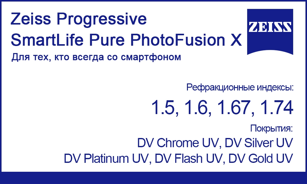 Фотохромные линзы Progressive SmartLife Pure PhotoFusion X