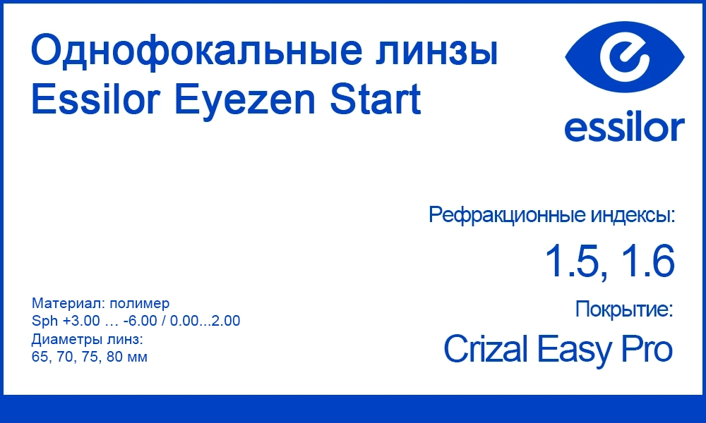Линзы для очков Essilor Eyezen Start