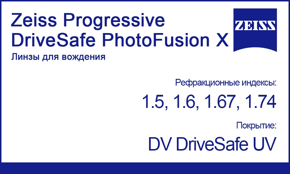 Линзы Zeiss Progressive DriveSafe PhotoFusion X